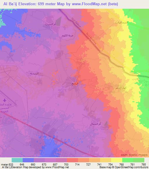 Al Ba`ij,Jordan Elevation Map