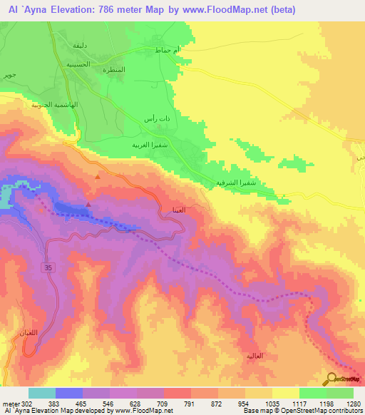 Al `Ayna,Jordan Elevation Map