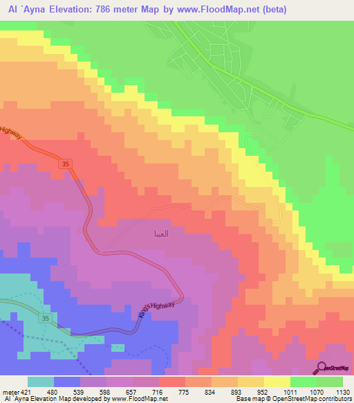 Al `Ayna,Jordan Elevation Map