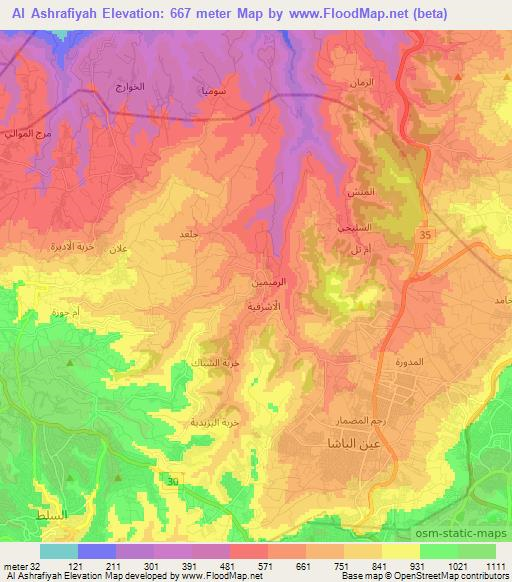 Al Ashrafiyah,Jordan Elevation Map