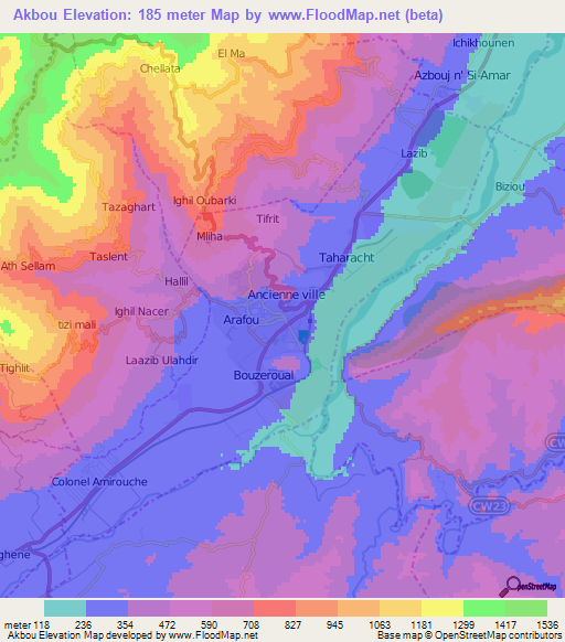 Akbou,Algeria Elevation Map