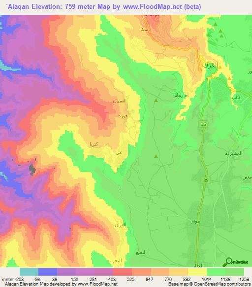 `Alaqan,Jordan Elevation Map