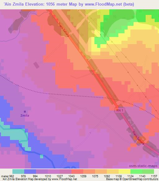 'Ain Zmila,Algeria Elevation Map