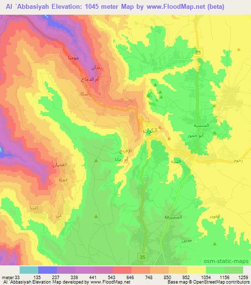 Al `Abbasiyah,Jordan Elevation Map