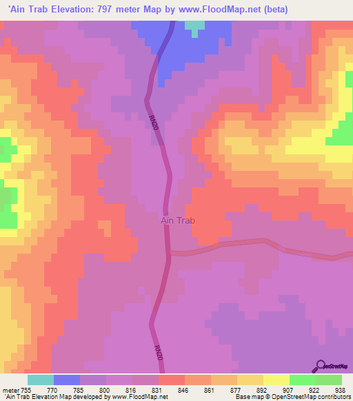 'Ain Trab,Algeria Elevation Map