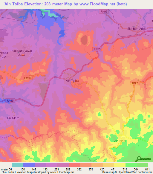 'Ain Tolba,Algeria Elevation Map