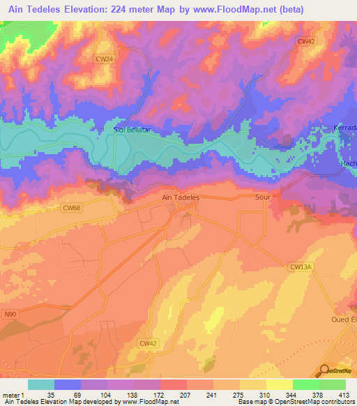Ain Tedeles,Algeria Elevation Map