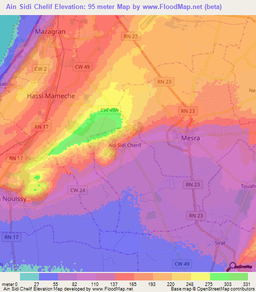 Ain Sidi Chelif,Algeria Elevation Map