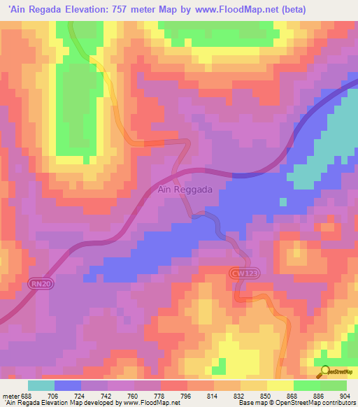 'Ain Regada,Algeria Elevation Map