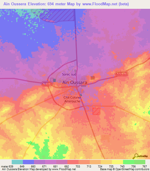 Ain Oussera,Algeria Elevation Map