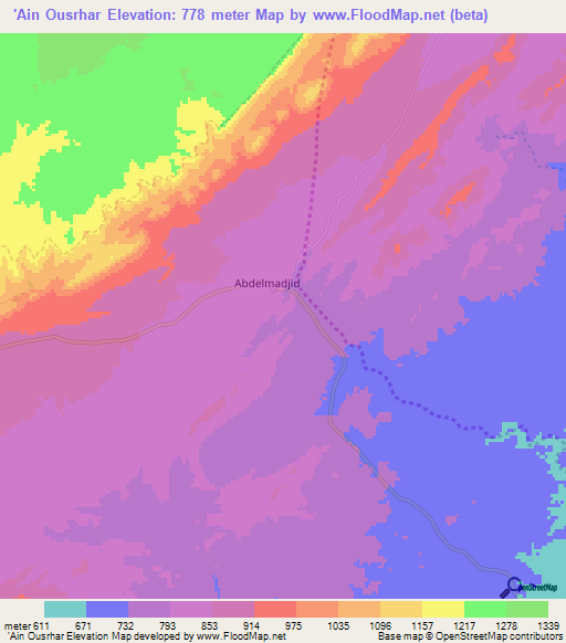 'Ain Ousrhar,Algeria Elevation Map