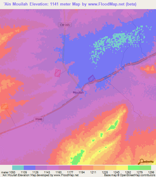 'Ain Mouilah,Algeria Elevation Map