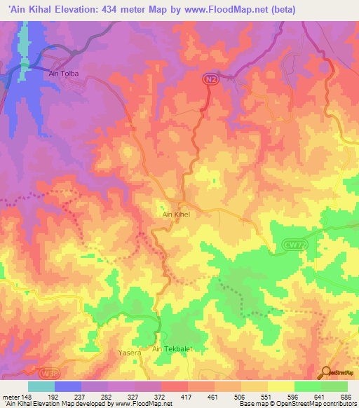 'Ain Kihal,Algeria Elevation Map