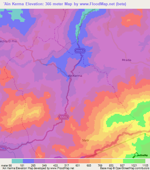'Ain Kerma,Algeria Elevation Map