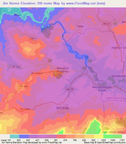 Ain Kerma,Algeria Elevation Map