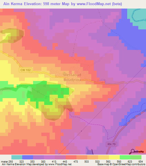 Ain Kerma,Algeria Elevation Map
