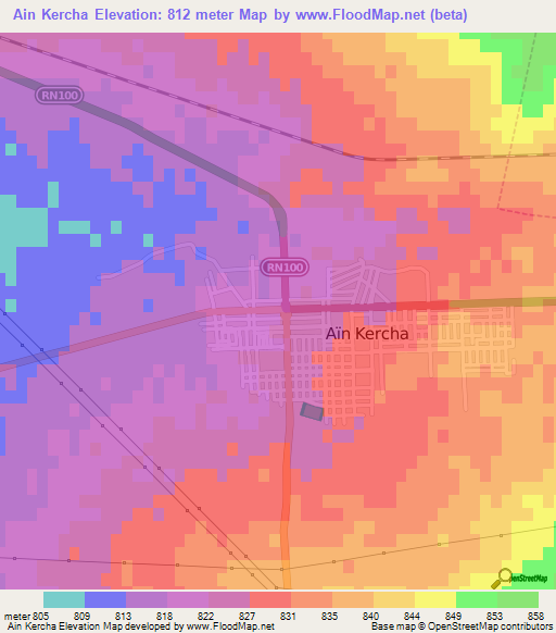Ain Kercha,Algeria Elevation Map
