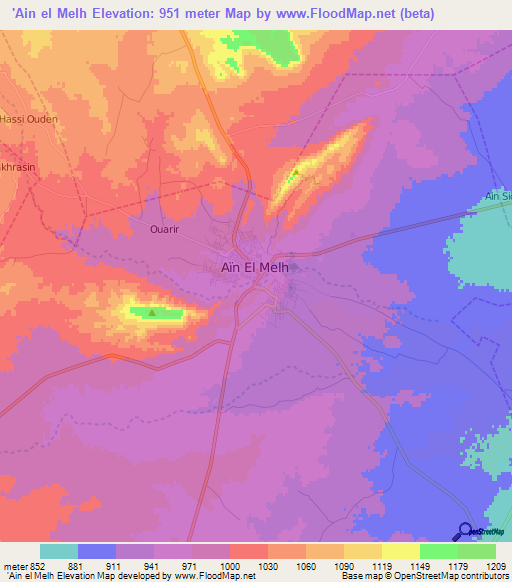 'Ain el Melh,Algeria Elevation Map