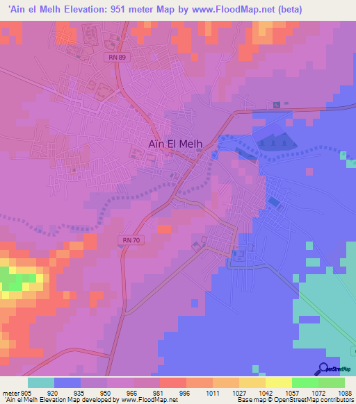 'Ain el Melh,Algeria Elevation Map