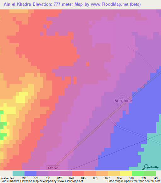 Ain el Khadra,Algeria Elevation Map