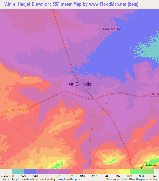 `Ain el Hadjel,Algeria Elevation Map