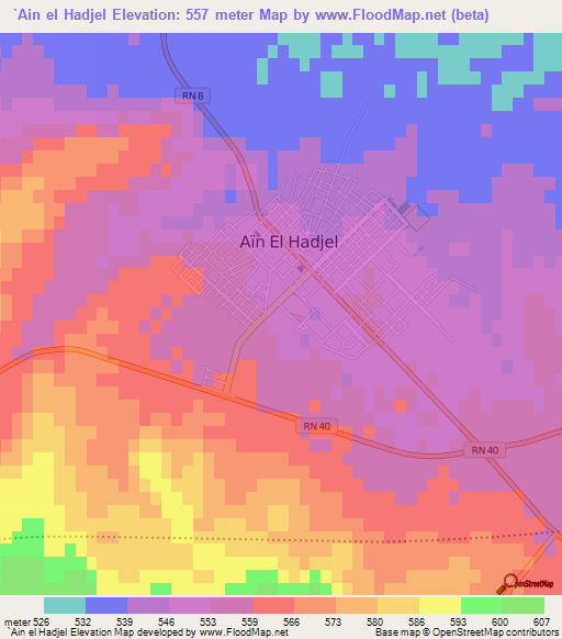 `Ain el Hadjel,Algeria Elevation Map