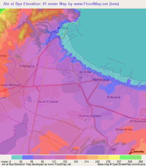 Ain el Bya,Algeria Elevation Map