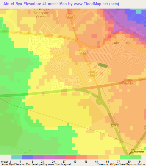 Ain el Bya,Algeria Elevation Map
