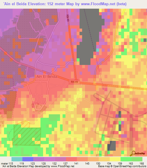 'Ain el Beida,Algeria Elevation Map