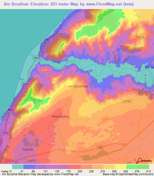 Ain Boudinar,Algeria Elevation Map