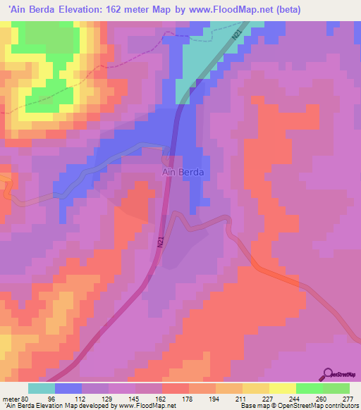 'Ain Berda,Algeria Elevation Map