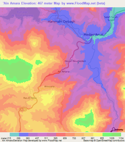 'Ain Amara,Algeria Elevation Map