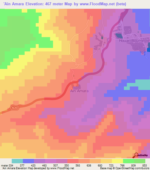 'Ain Amara,Algeria Elevation Map