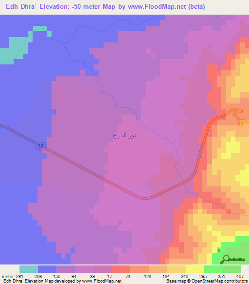 Edh Dhra`,Jordan Elevation Map