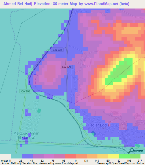Ahmed Bel Hadj,Algeria Elevation Map