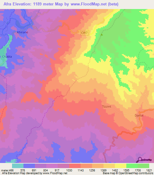 Afra,Algeria Elevation Map