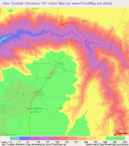 Abu Turabah,Jordan Elevation Map