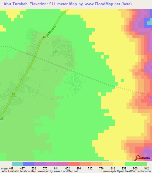 Abu Turabah,Jordan Elevation Map
