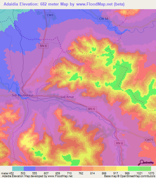 Adaidia,Algeria Elevation Map