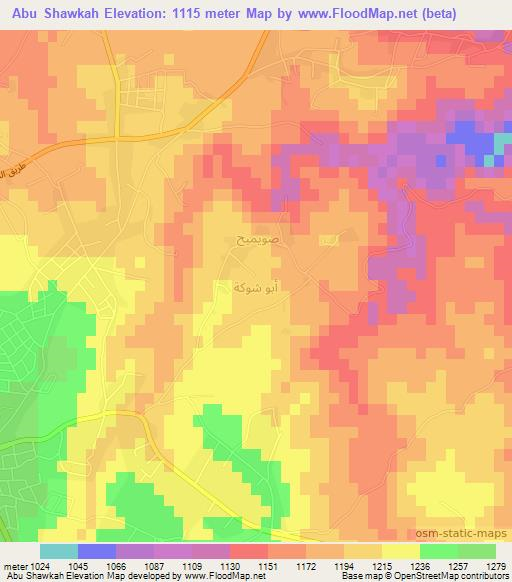 Abu Shawkah,Jordan Elevation Map