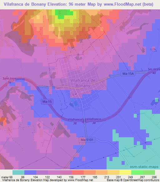 Vilafranca de Bonany,Spain Elevation Map