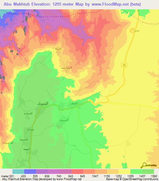 Abu Makhtub,Jordan Elevation Map