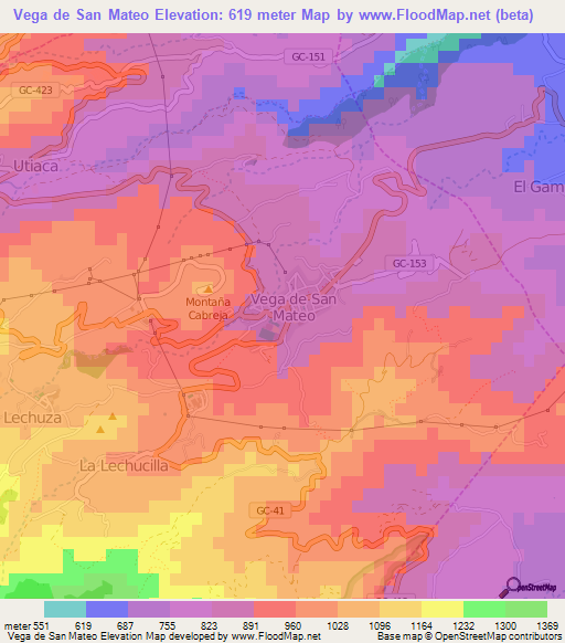 Vega de San Mateo,Spain Elevation Map