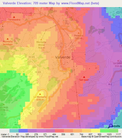 Valverde,Spain Elevation Map