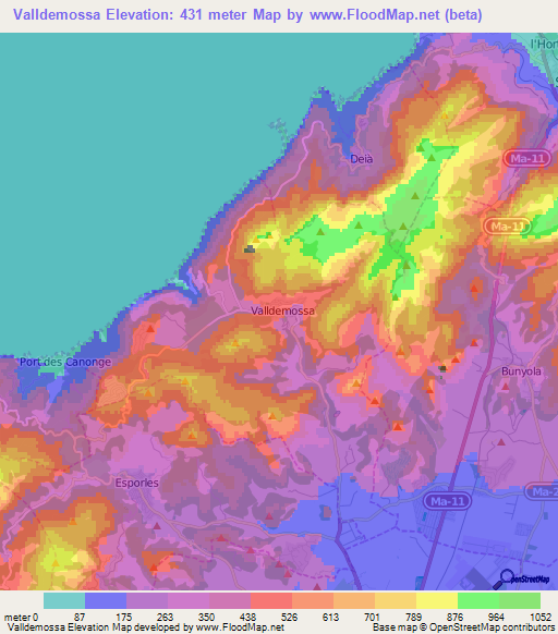Valldemossa,Spain Elevation Map