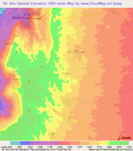 Bir Abu Dannah,Jordan Elevation Map