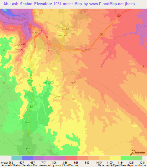 Abu ash Shahm,Jordan Elevation Map