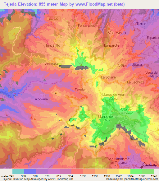 Tejeda,Spain Elevation Map