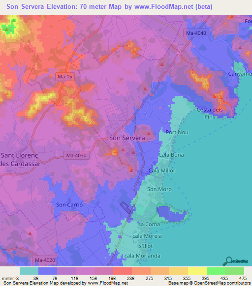 Son Servera,Spain Elevation Map