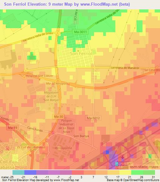 Son Ferriol,Spain Elevation Map